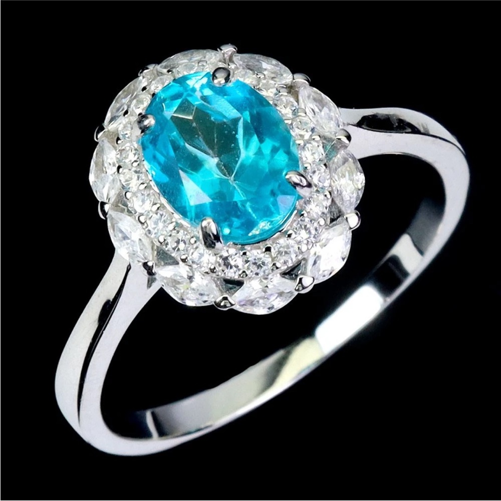 Rare Set!!  Natural Paraiba Blue Topaz Ring & Pendant 925 Sterling Silver Sz 8